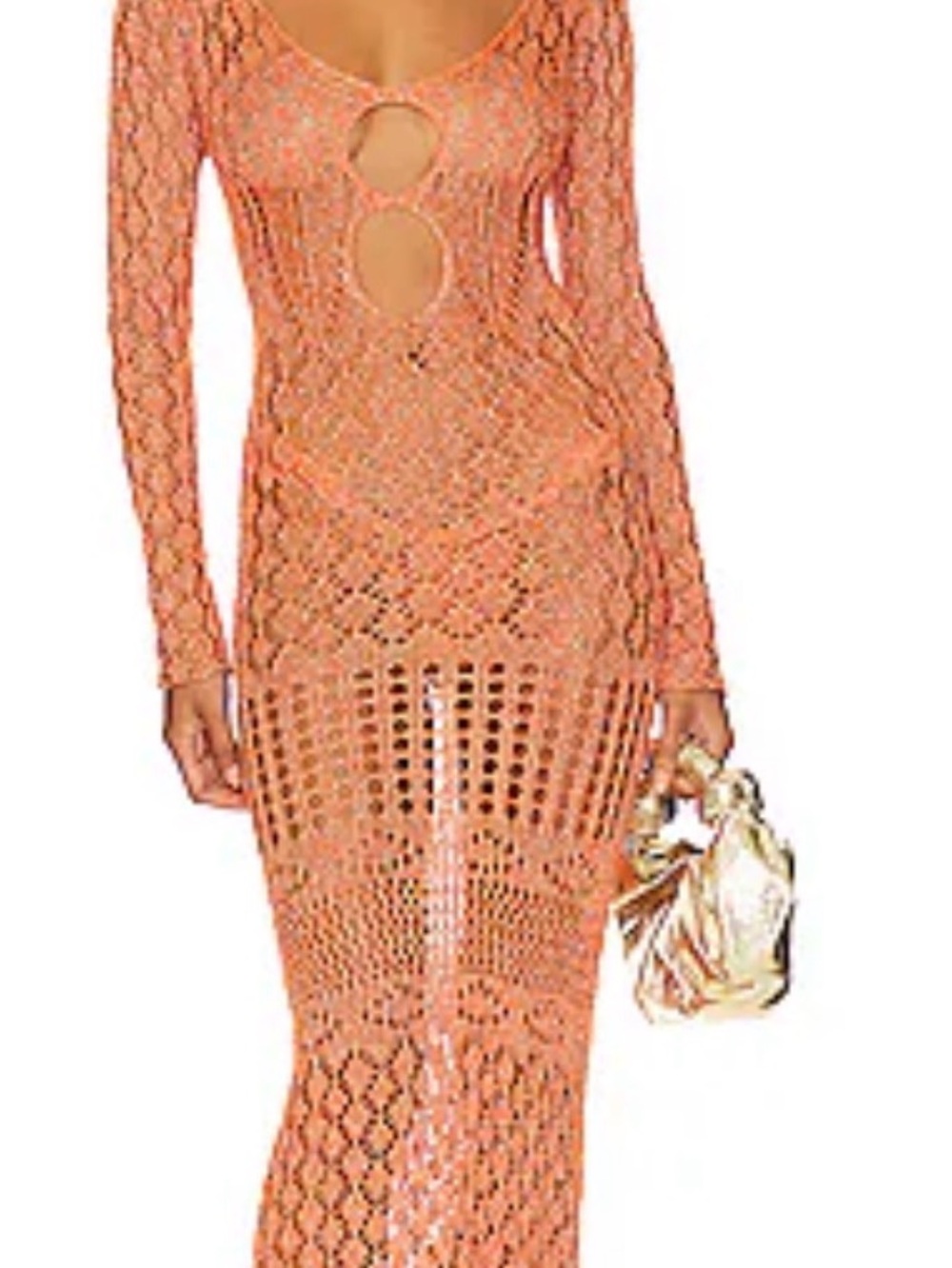 SNDYS x Revolve Orange Sparkly Crochet Cutout Maxi Dress